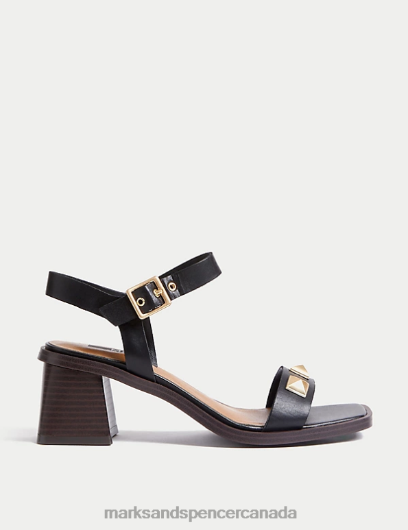 Women Black Mix Footwear Marks & Spencer Leather Studded Block Heel Sandals 20VTD2102 - Marks and Spencer Canada locations