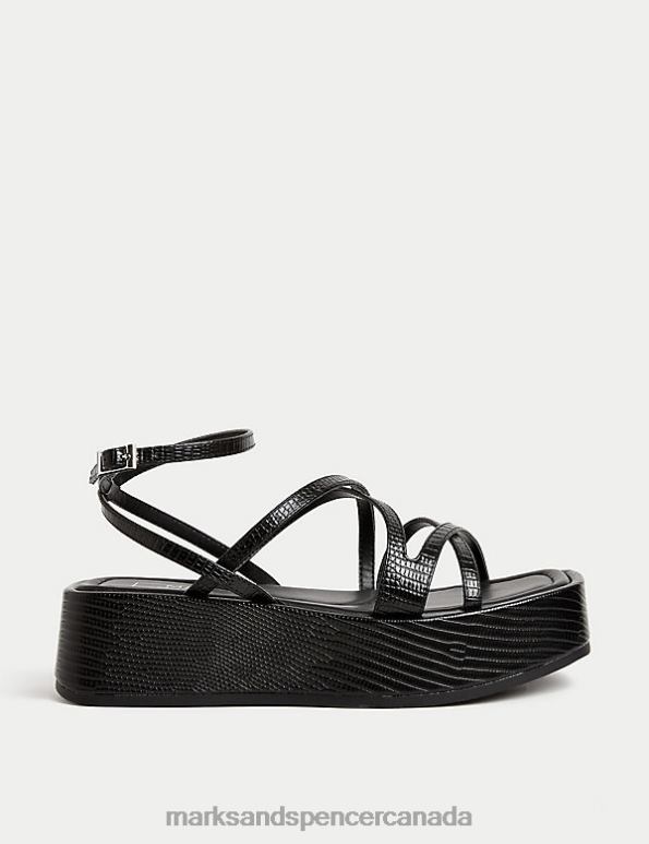 Women Black Mix Footwear Marks & Spencer Strappy Flatform Sandals 20VTD2549 - Marks and Spencer online