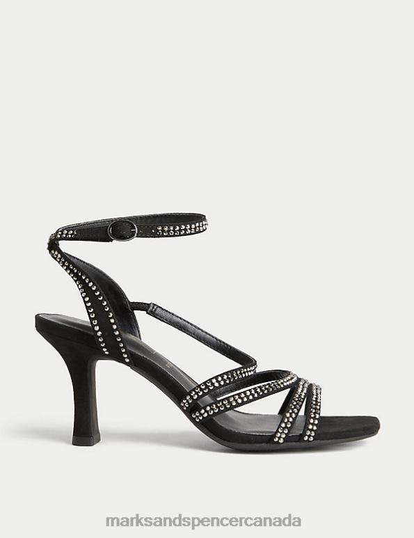 Women Black Mix Footwear Marks & Spencer Wide Fit Sparkle Kitten Heel Sandals 20VTD2871 - Marks and Spencer outlet