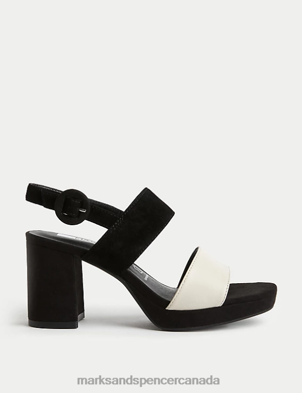 Women Black Mix Footwear Marks & Spencer Wide Fit Suede Platform Block Heel Sandals 20VTD2804 - Marks and Spencer outlet