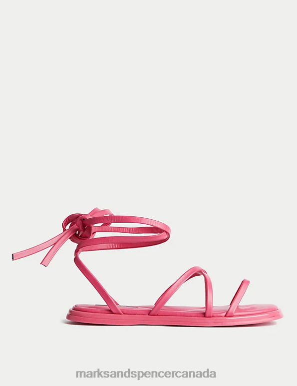 Marks and Spencer Canada - Women Cerise Footwear Marks & Spencer Crossover Ankle Strap Flat Sandals 20VTD2414