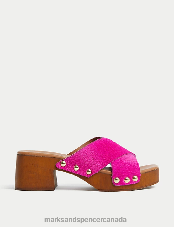 Marks and Spencer near me - Women Cerise Footwear Marks & Spencer Studded Block Heel Open Toe Clogs 20VTD1930