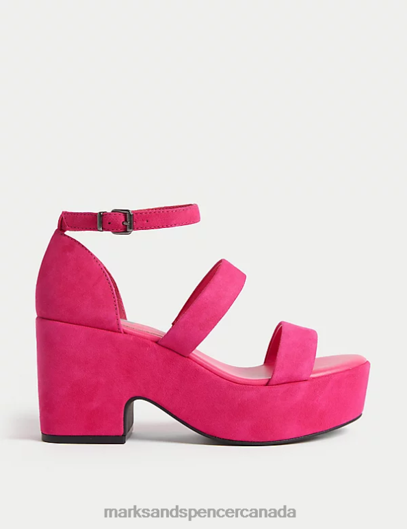 Women Cerise Footwear Marks & Spencer Suede Strappy Platform Sandals 20VTD3155 - Marks and Spencer outlet