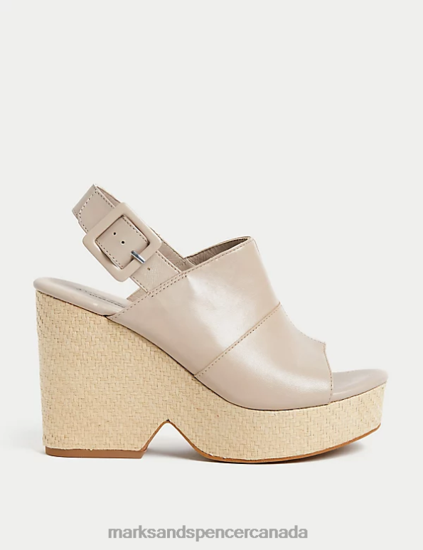 Women Dark Almond Footwear Marks & Spencer Leather Buckle Wedge Platform Sandals 20VTD1488 - Marks and Spencer outlet