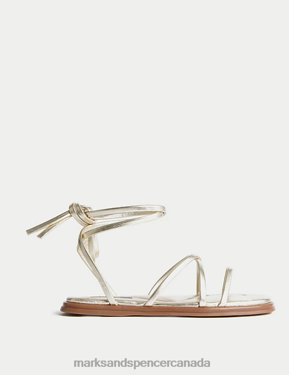 Women Gold Footwear Marks & Spencer Crossover Ankle Strap Flat Sandals 20VTD2795 - Marks and Spencer online