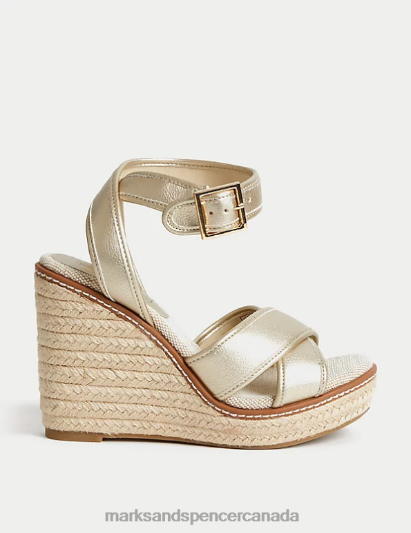 Marks and Spencer sale - Women Gold Mix Footwear Marks & Spencer Canvas Wedge Espadrilles 20VTD2995