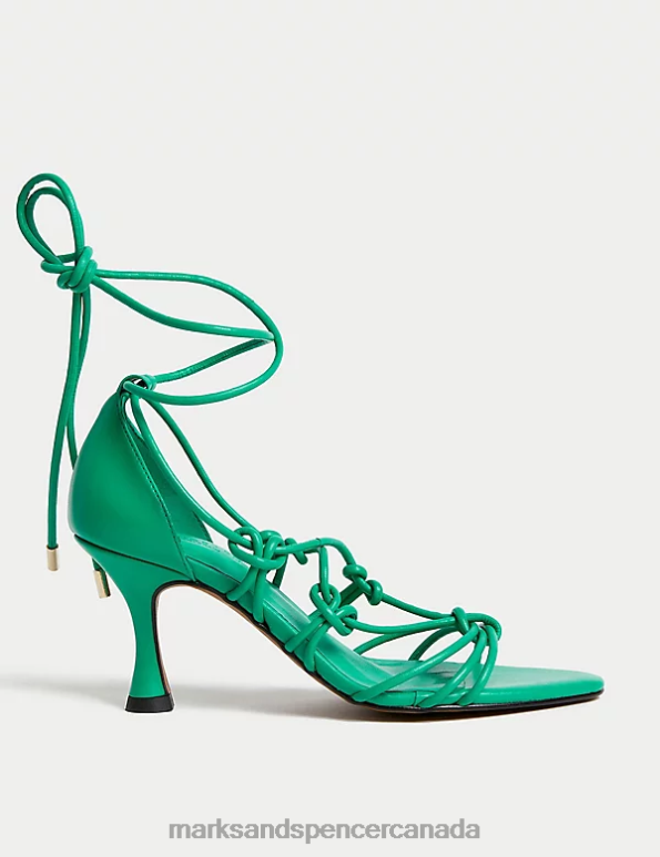 Marks and Spencer Canada - Women Green Footwear Marks & Spencer Leather Knot Strappy Stiletto Heel Sandals 20VTD2141