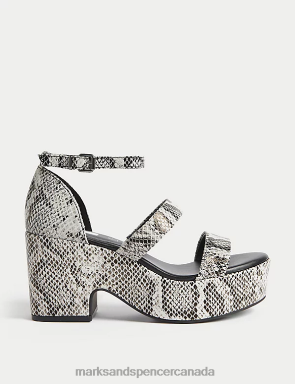 Women Grey Mix Footwear Marks & Spencer Leather Strappy Platform Sandals 20VTD2643 - Marks and Spencer Canada locations