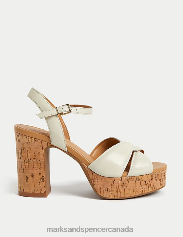 Marks and Spencer Canada - Women Ivory Mix Footwear Marks & Spencer Leather Ankle Strap Platform Sandals 20VTD3080