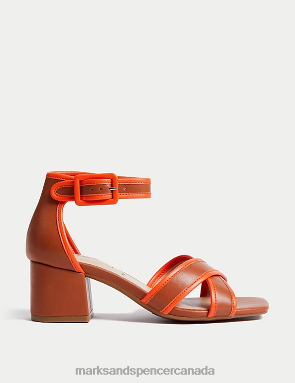 Women Light Tan Mix Footwear Marks & Spencer Wide Fit Ankle Strap Block Heel Sandals 20VTD2866 - Marks and Spencer Canada locations