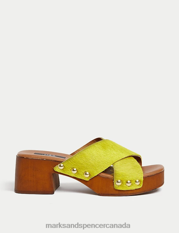 Marks and Spencer sale - Women Lime Footwear Marks & Spencer Studded Block Heel Open Toe Clogs 20VTD1931