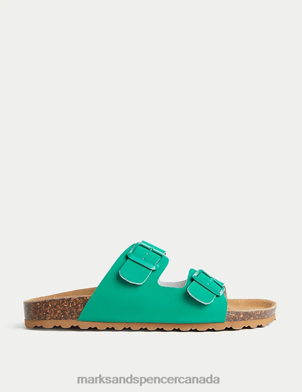 Marks and Spencer sale - Women Medium Green Footwear Marks & Spencer Leather Two Strap Sandals 20VTD3113