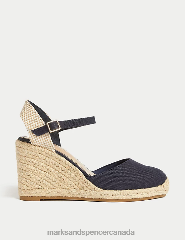 Marks and Spencer near me - Women Navy Mix Footwear Marks & Spencer Ankle Strap Wedge Espadrilles 20VTD2821