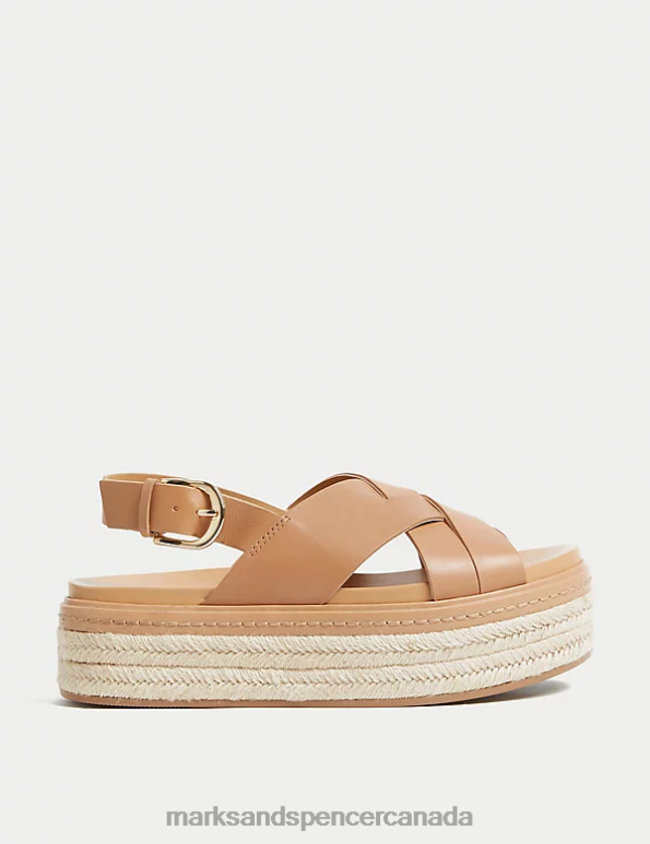 Marks and Spencer near me - Women Pale Tan Footwear Marks & Spencer Leather Crossover Flatform Sandals 20VTD2448