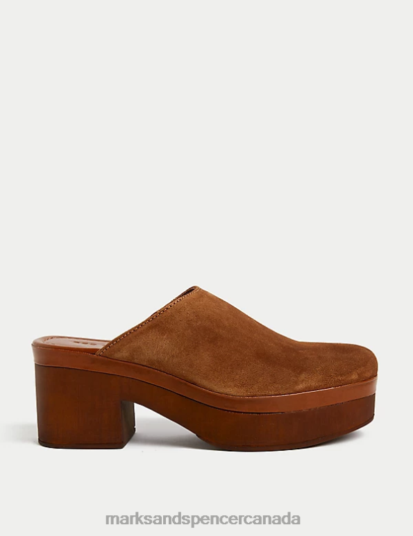 Women Tan Footwear Marks & Spencer Suede Block Heel Clogs 20VTD1607 - Marks and Spencer outlet