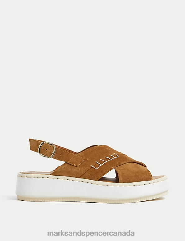 Marks and Spencer near me - Women Tan Footwear Marks & Spencer Suede Crossover Flatform Sandals 20VTD2027