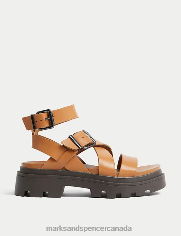 Women Tan Footwear Marks & Spencer Wide Fit Leather Buckle Ankle Strap Sandals 20VTD2098 - Marks and Spencer online