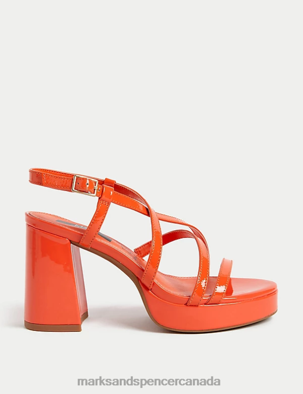 Marks and Spencer Canada - Women Tangerine Footwear Marks & Spencer Metallic Strappy Platform Sandals 20VTD3157