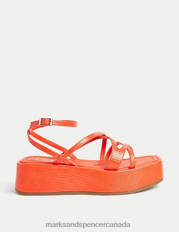 Marks and Spencer Canada - Women Tangerine Footwear Marks & Spencer Strappy Flatform Sandals 20VTD2917