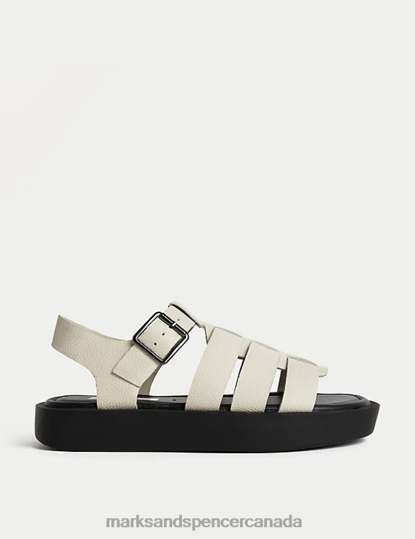 Marks and Spencer Canada - Women White Footwear Marks & Spencer Leather Flatform Sandals 20VTD1898