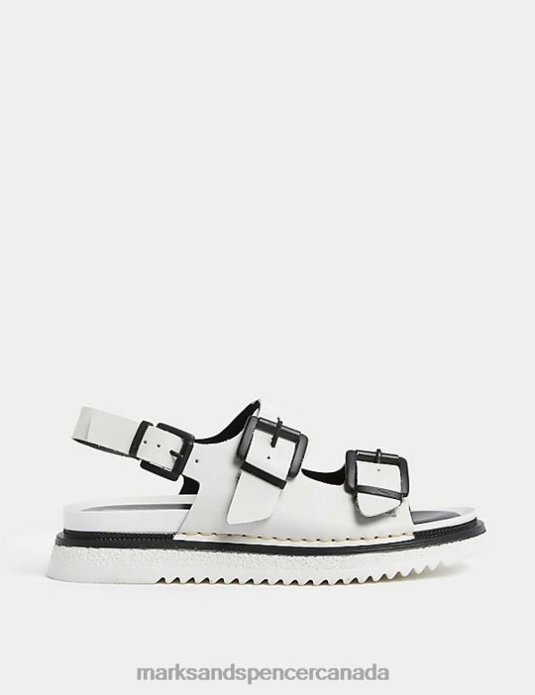 Marks and Spencer near me - Women White Mix Footwear Marks & Spencer Leather Buckle Flatform Sandals 20VTD2178