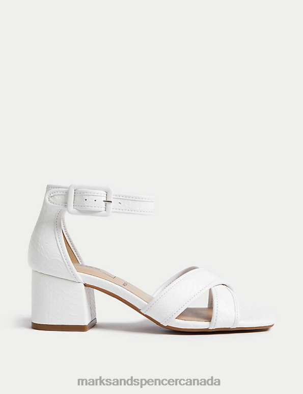 Marks and Spencer near me - Women White Mix Footwear Marks & Spencer Wide Fit Ankle Strap Block Heel Sandals 20VTD3183