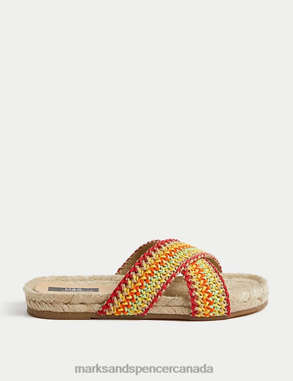 Women Yellow Mix Footwear Marks & Spencer Woven Crossover Flat Espadrilles 20VTD693 - Marks and Spencer outlet