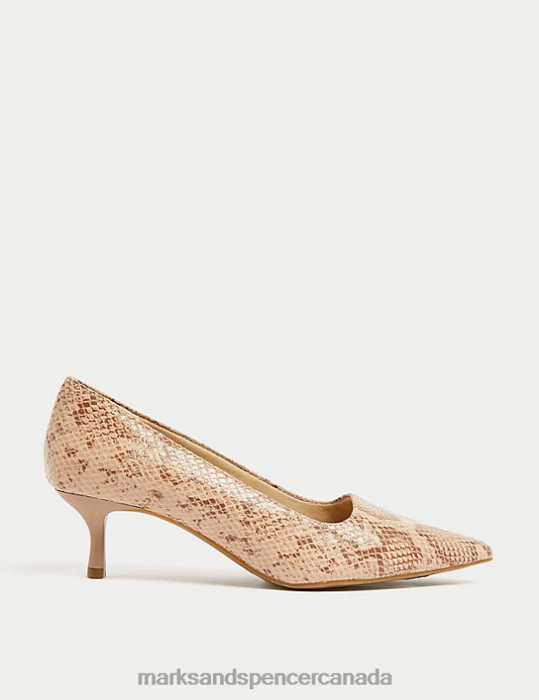 Marks and Spencer near me - Women Beige Mix Footwear Marks & Spencer Wide Fit Leather Kitten Heel Court Shoes 20VTD2226