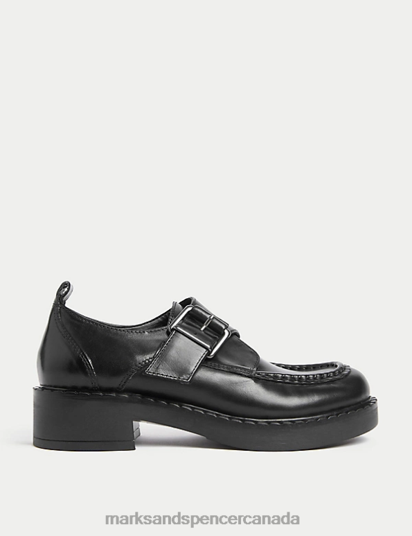 Women Black Footwear Marks & Spencer Leather Buckle Block Heel Brogues 20VTD1935 - Marks and Spencer outlet