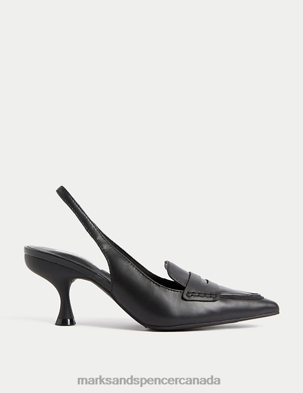 Marks and Spencer Canada - Women Black Footwear Marks & Spencer Leather Kitten Heel Pointed Slingback Shoes 20VTD366