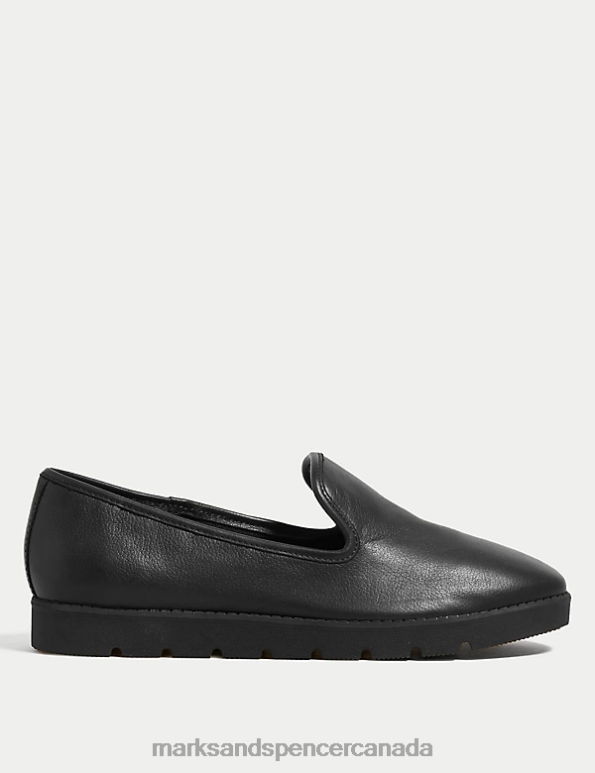 Women Black Footwear Marks & Spencer Leather Slip On Flat Pumps 20VTD2115 - Marks and Spencer Canada locations