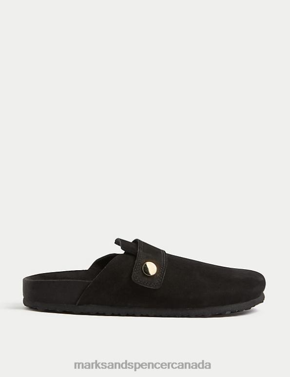 Marks and Spencer sale - Women Black Footwear Marks & Spencer Suede Studded Flat Clogs 20VTD1657