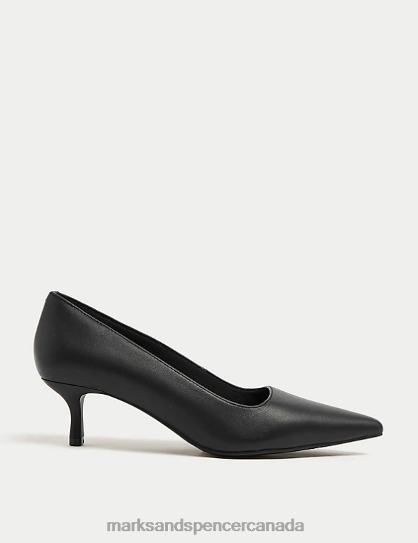 Women Black Footwear Marks & Spencer Wide Fit Leather Kitten Heel Court Shoes 20VTD2321 - Marks and Spencer online