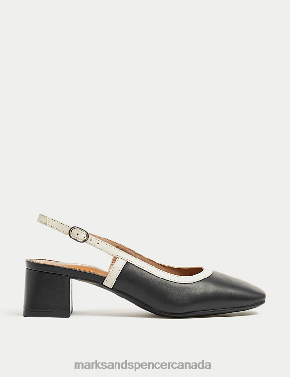 Marks and Spencer sale - Women Black Mix Footwear Marks & Spencer Leather Block Heel Slingback Shoes 20VTD651