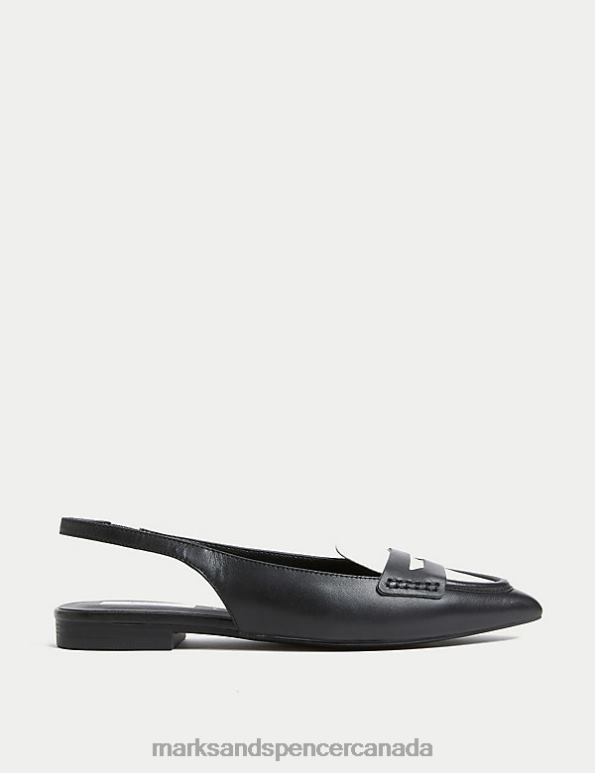 Women Black Mix Footwear Marks & Spencer Leather Flat Slingback Shoes 20VTD2335 - Marks and Spencer Canada locations