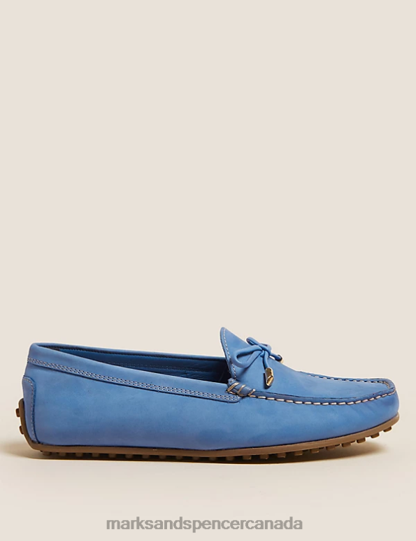 Marks and Spencer Canada - Women Blue Footwear Marks & Spencer Wide Fit Leather Bow Boat Shoes 20VTD3185