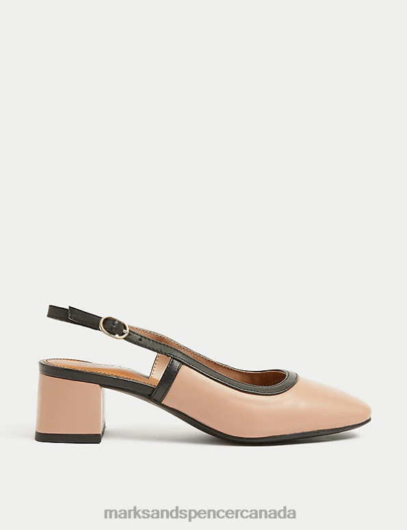 Marks and Spencer Canada - Women Blush Footwear Marks & Spencer Leather Block Heel Slingback Shoes 20VTD1047