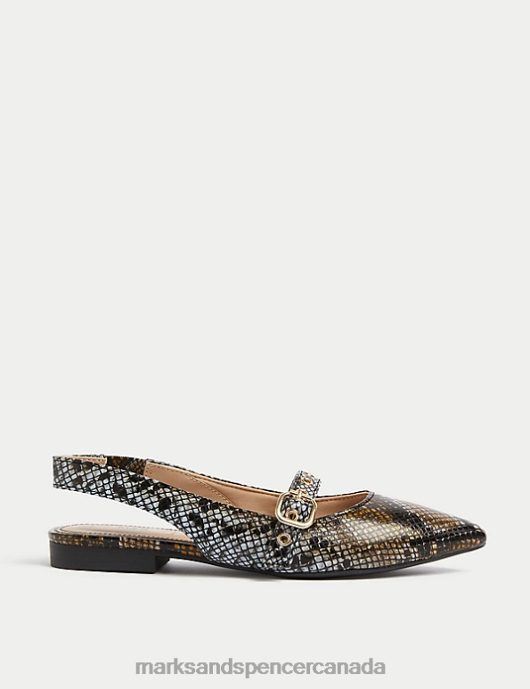 Marks and Spencer near me - Women Brown Mix Footwear Marks & Spencer Croc Buckle Pointed Slingback Shoes 20VTD2569