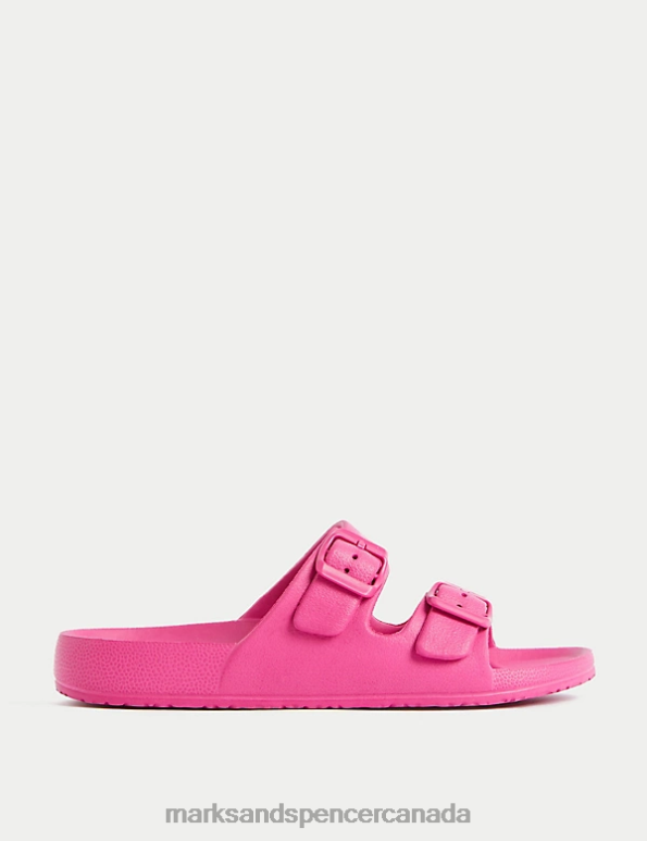 Marks and Spencer sale - Women Cerise Footwear Marks & Spencer Buckle Footbed Sliders 20VTD3008