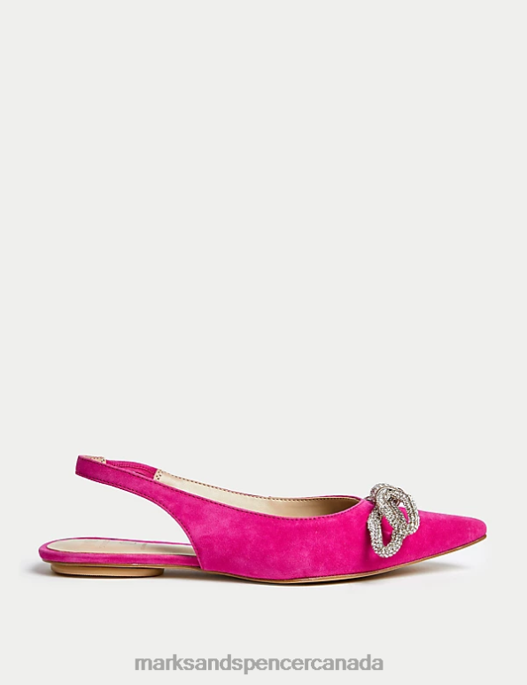 Women Cerise Footwear Marks & Spencer Suede Embellished Bow Slingback Shoes 20VTD22 - Marks and Spencer online