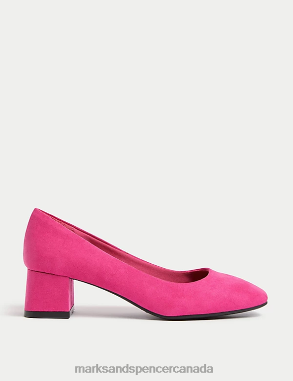 Women Cerise Footwear Marks & Spencer Wide Fit Block Heel Square Toe Shoes 20VTD3249 - Marks and Spencer Canada locations