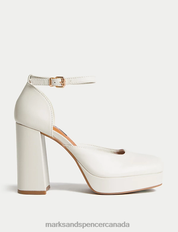 Marks and Spencer near me - Women Cream Footwear Marks & Spencer Leather Ankle Strap Platform Court Shoes 20VTD1634