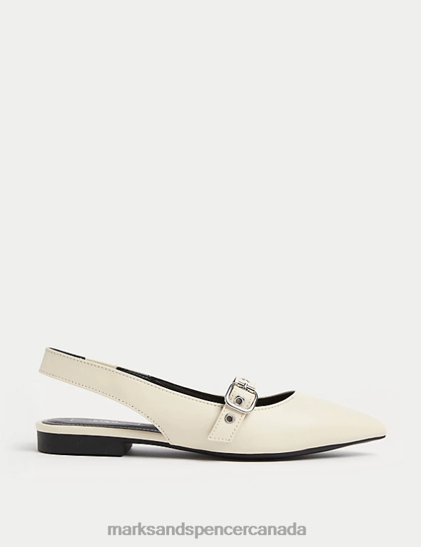 Women Ivory Footwear Marks & Spencer Buckle Flat Pointed Slingback Shoes 20VTD997 - Marks and Spencer outlet