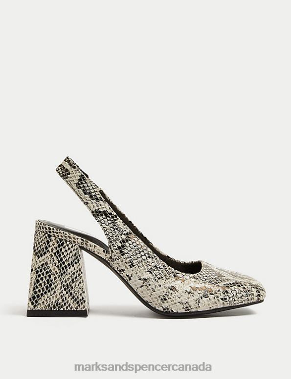 Women Light Grey Mix Footwear Marks & Spencer Wide Fit Leather Snake Slingback Shoes 20VTD1380 - Marks and Spencer outlet