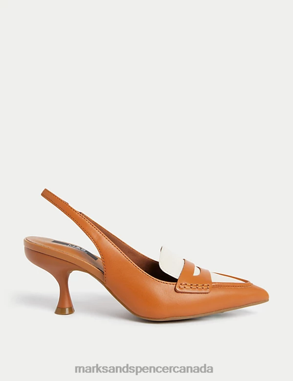 Marks and Spencer near me - Women Light Tan Mix Footwear Marks & Spencer Leather Kitten Heel Pointed Slingback Shoes 20VTD721