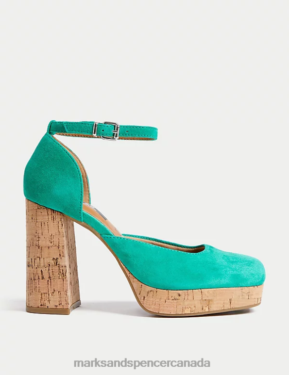 Marks and Spencer sale - Women Medium Green Footwear Marks & Spencer Suede Ankle Strap Platform Court Shoes 20VTD1752