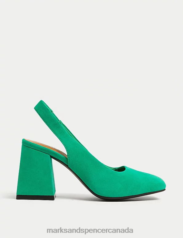 Women Medium Green Footwear Marks & Spencer Wide Fit Suede Block Heel Slingback Shoes 20VTD2822 - Marks and Spencer outlet