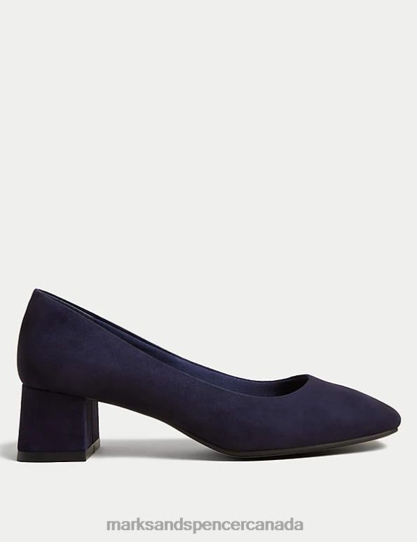 Women Navy Footwear Marks & Spencer Wide Fit Block Heel Square Toe Shoes 20VTD2940 - Marks and Spencer Canada locations