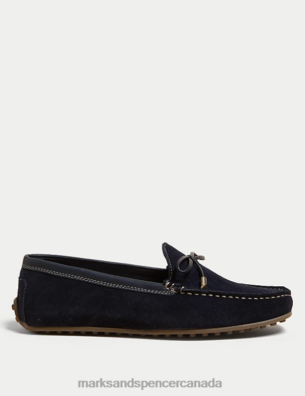 Marks and Spencer Canada - Women Navy Footwear Marks & Spencer Wide Fit Suede Bow Boat Shoes 20VTD2849