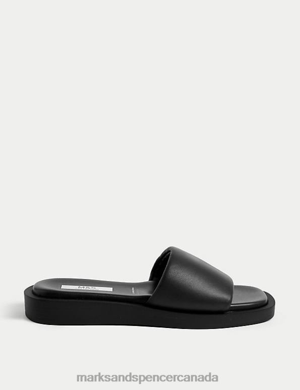 Women Black Footwear Marks & Spencer Leather Flat Sliders 20VTD2693 - Marks and Spencer online